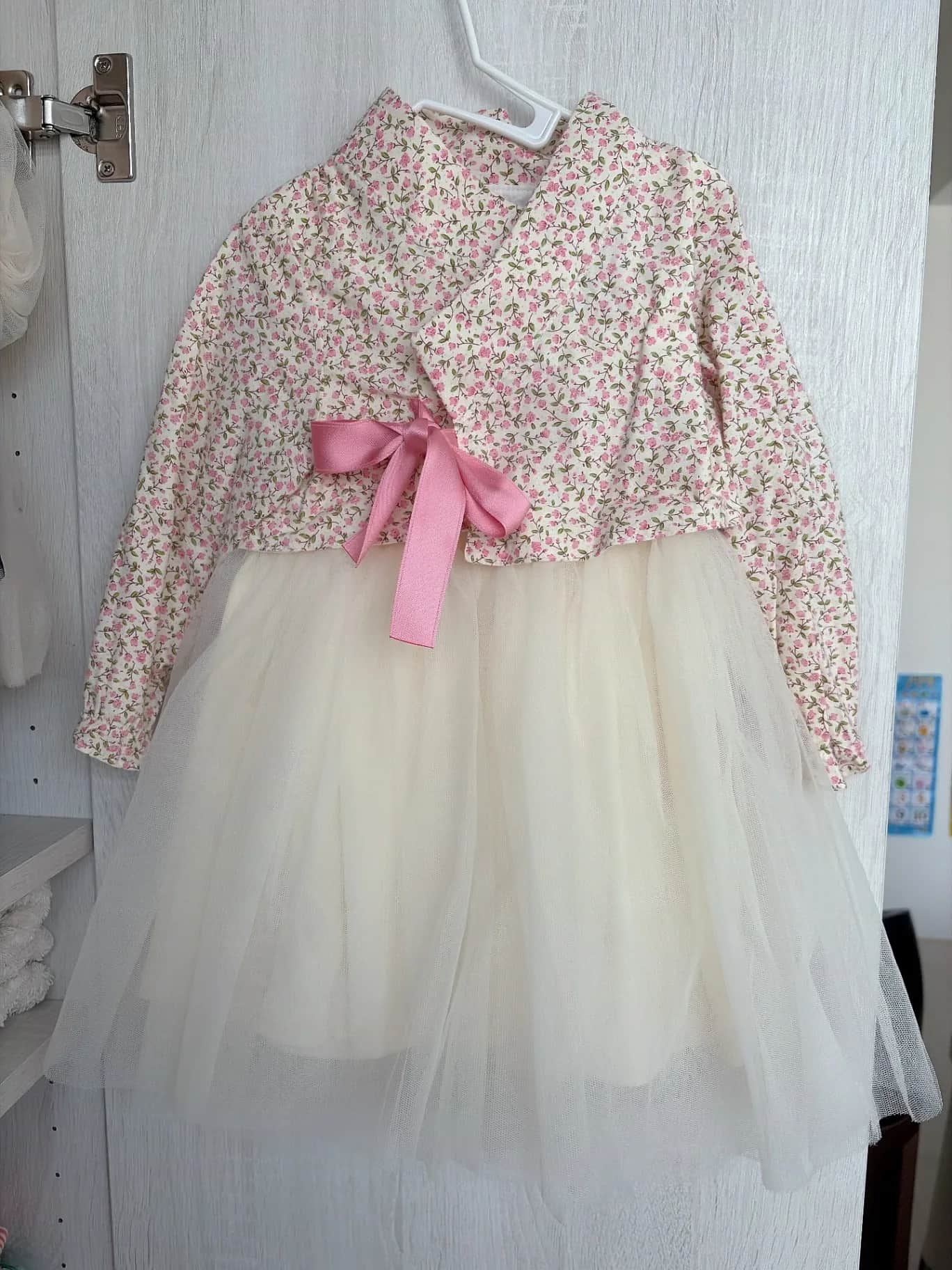 Little Tini 碎花蕾絲洋裝韓服套裝90cm（外衫+連身裙）
