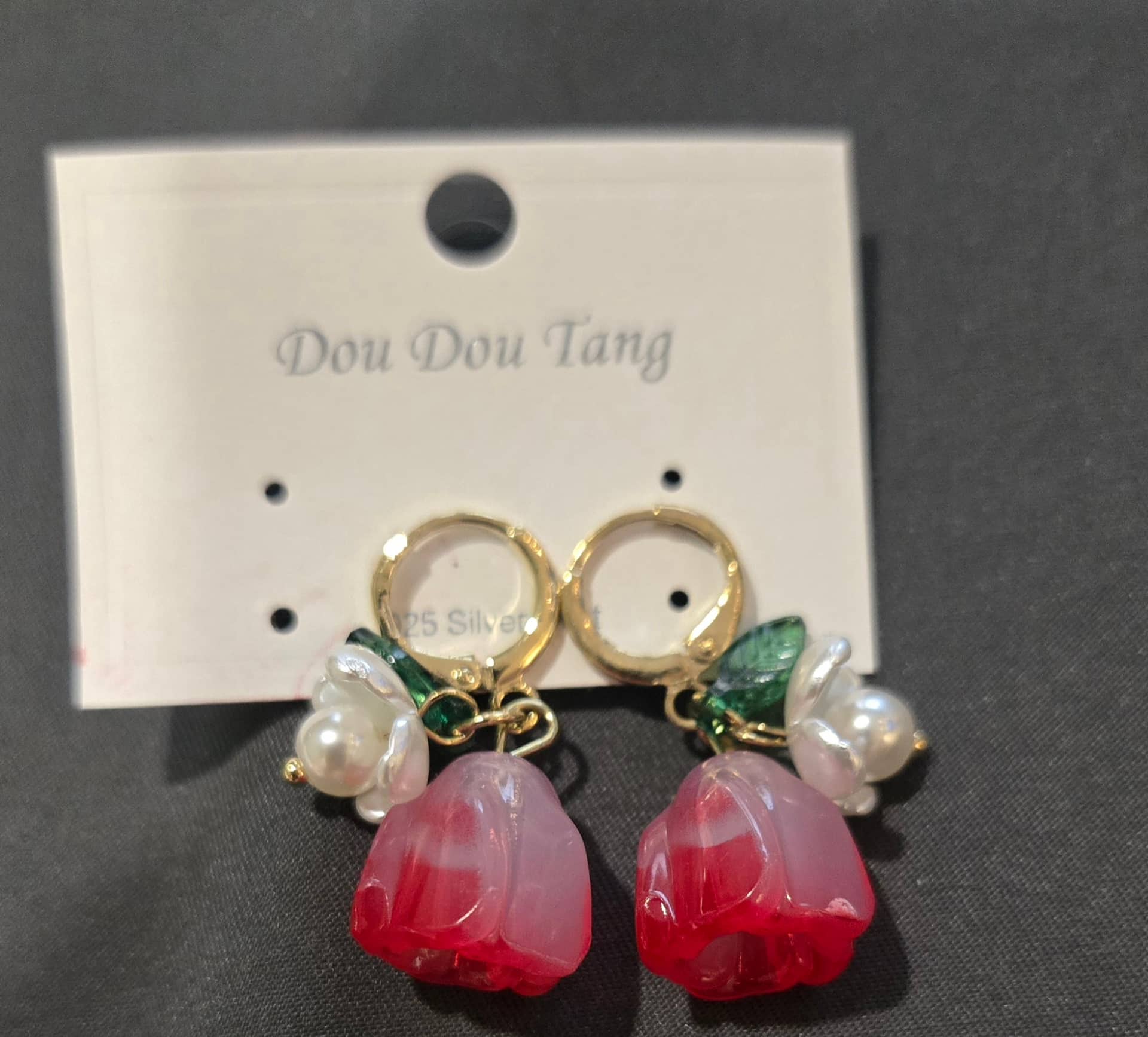 Dou Dou Tang 925銀針 鬱金香珍珠耳環 一對