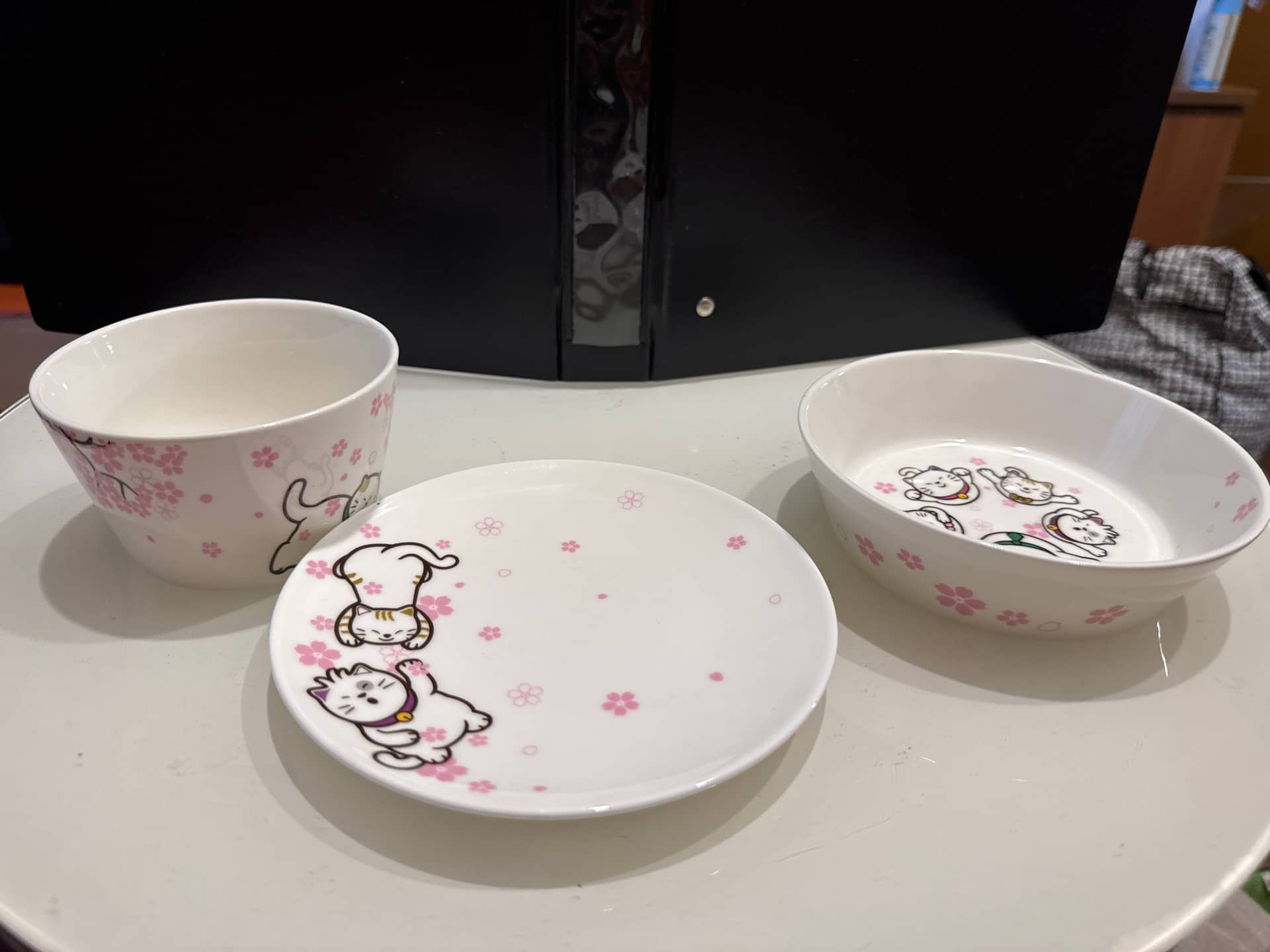 可愛貓咪櫻花圖案陶瓷餐具三件組