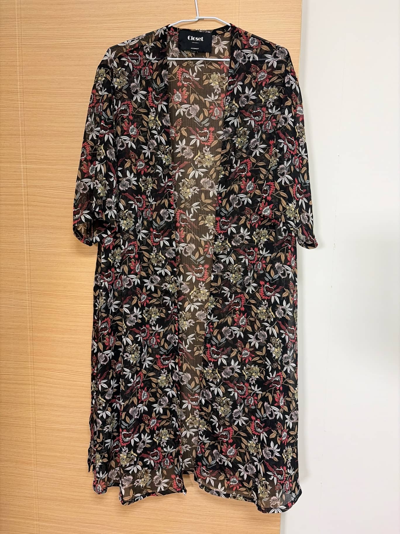 Closet 碎花透膚長版罩衫X S美國版尺寸