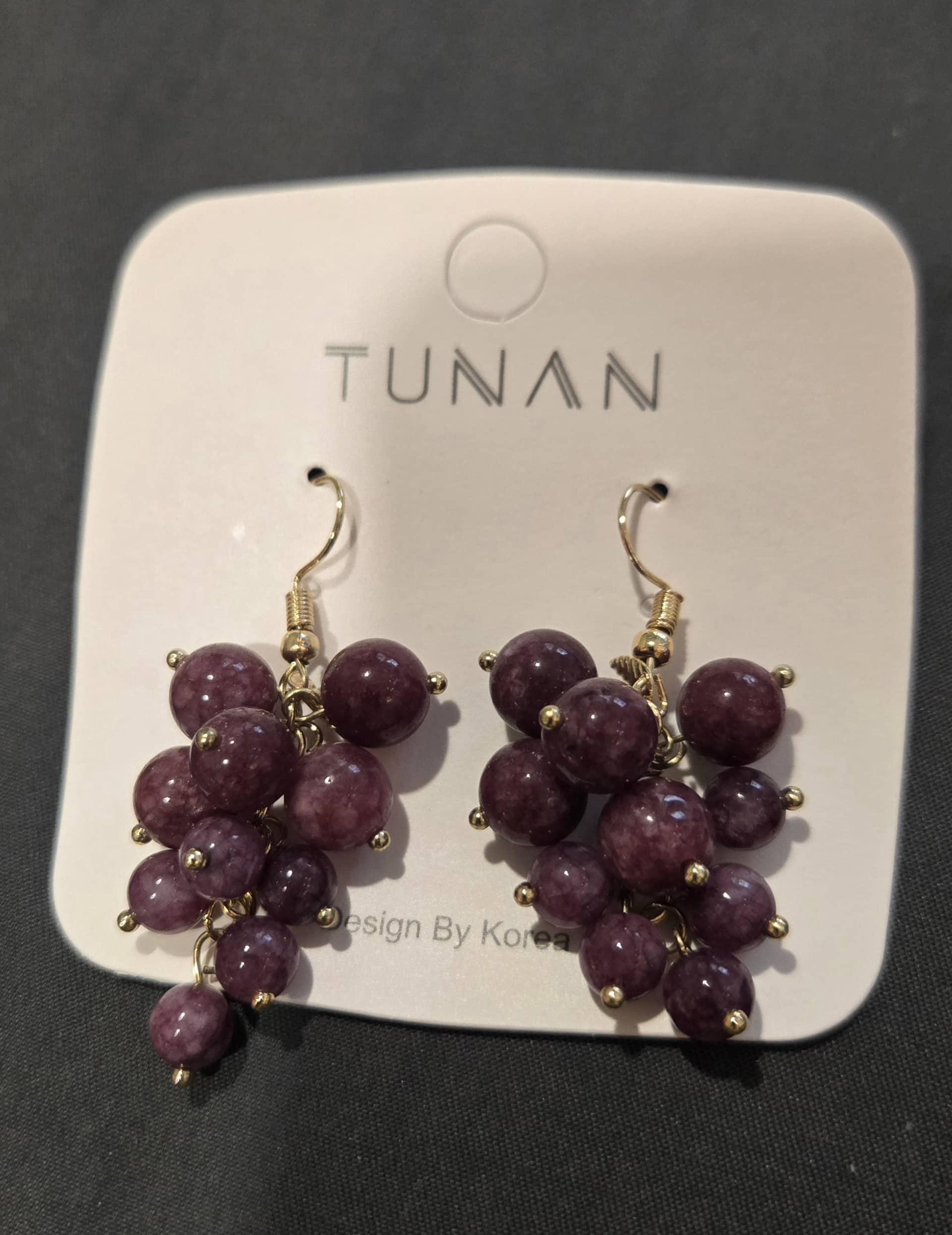 TUNAN 韓國設計款 紫色葡萄造型耳環 一對