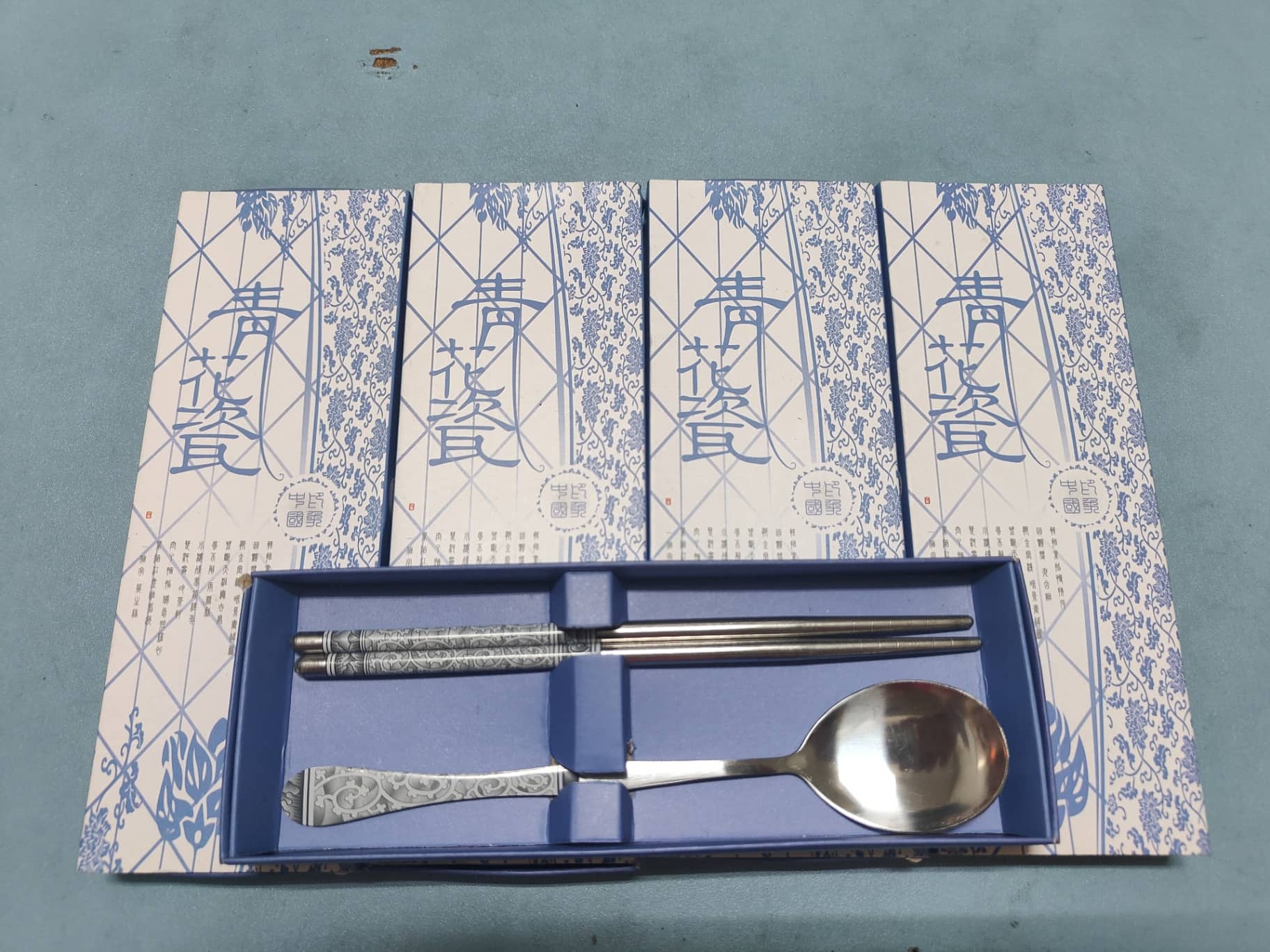 青花瓷風格餐具組（筷子與湯匙）4組
