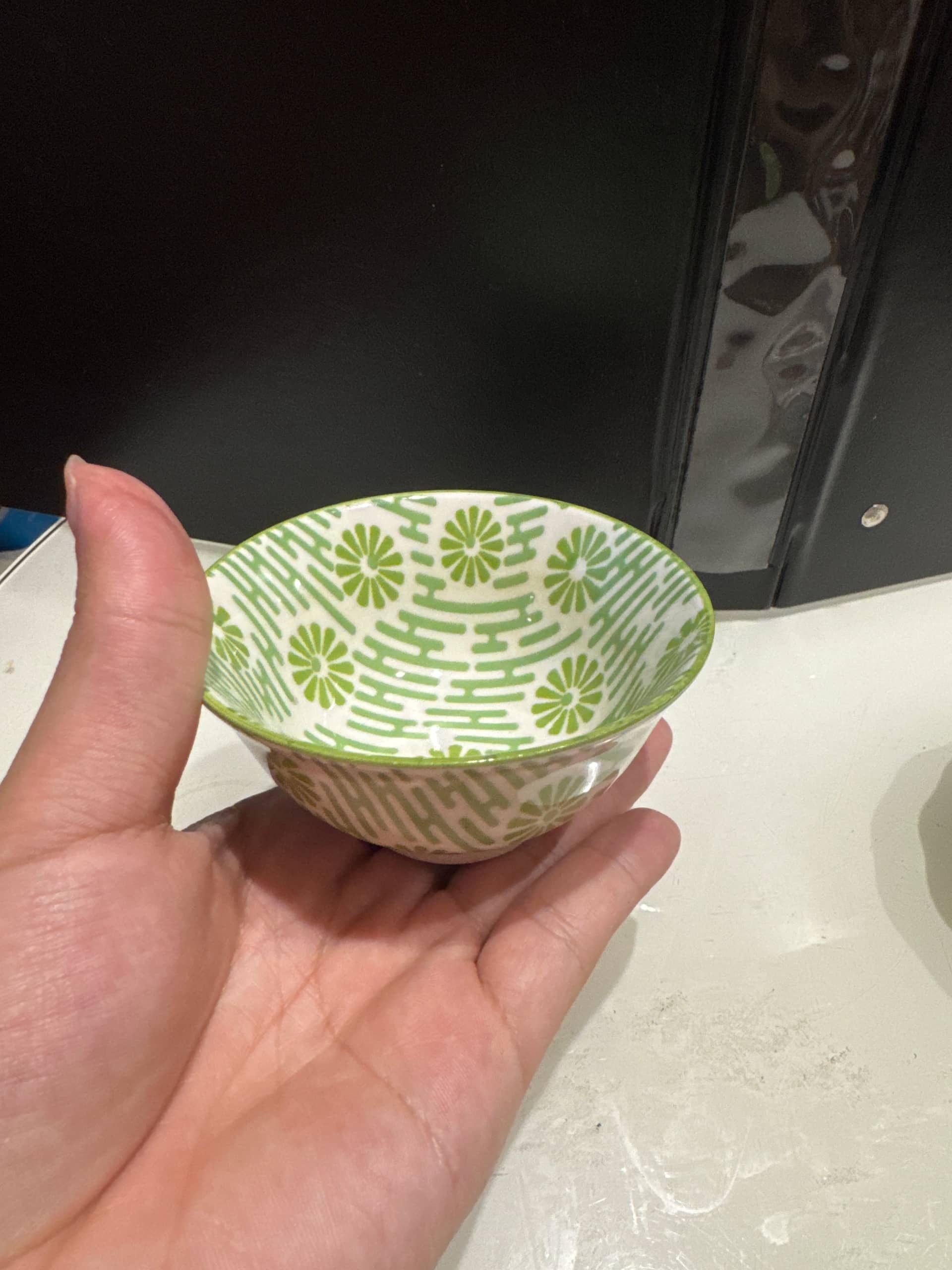 日式風格綠色花紋小瓷碗 單件