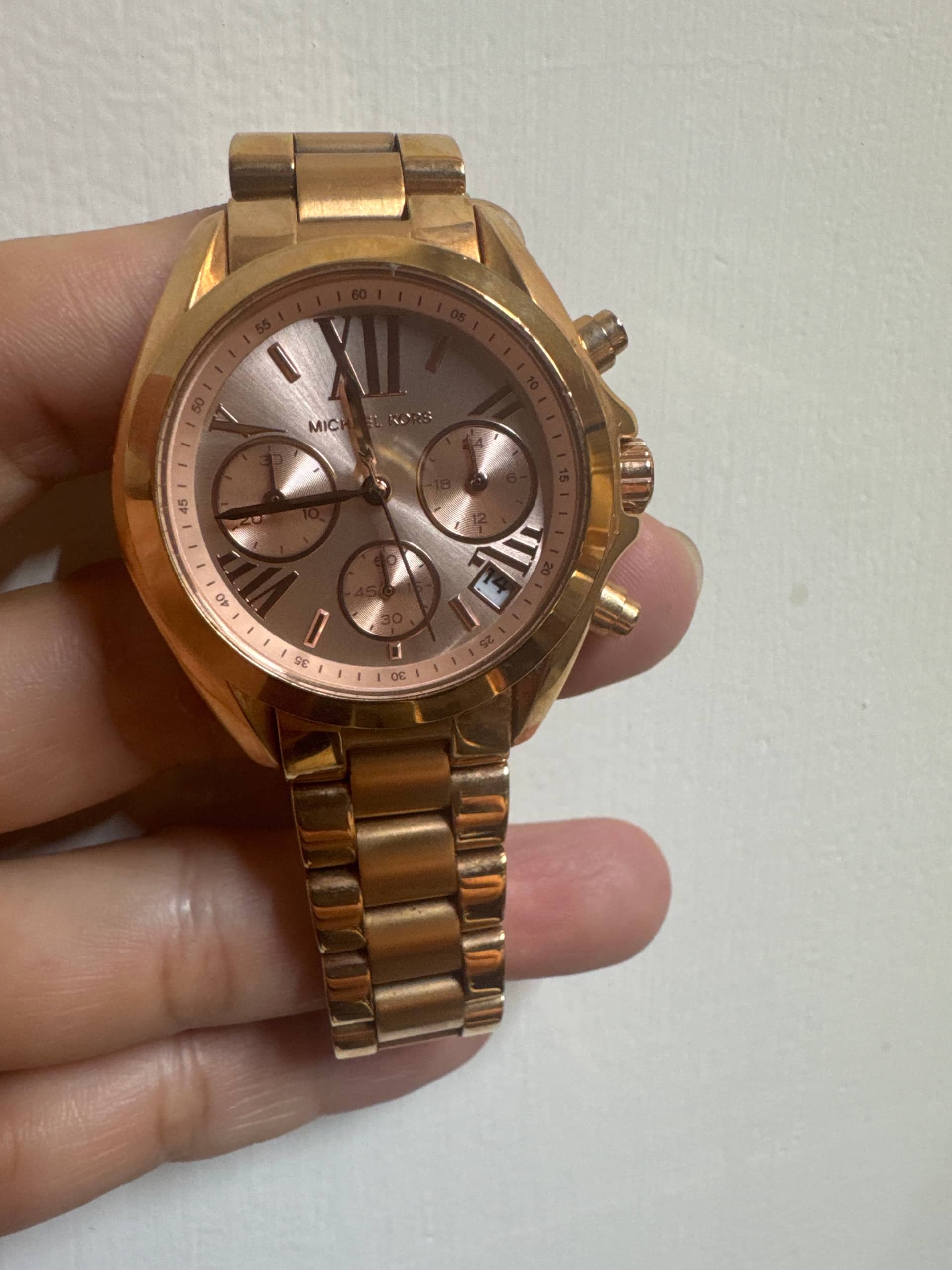 Michael Kors 玫瑰金三眼計時腕錶 單支