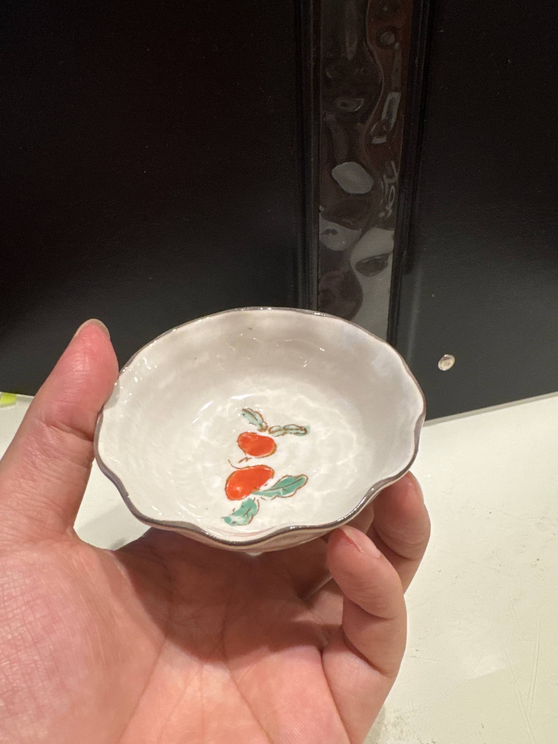 日式手繪柿子圖案陶瓷小碟 單件