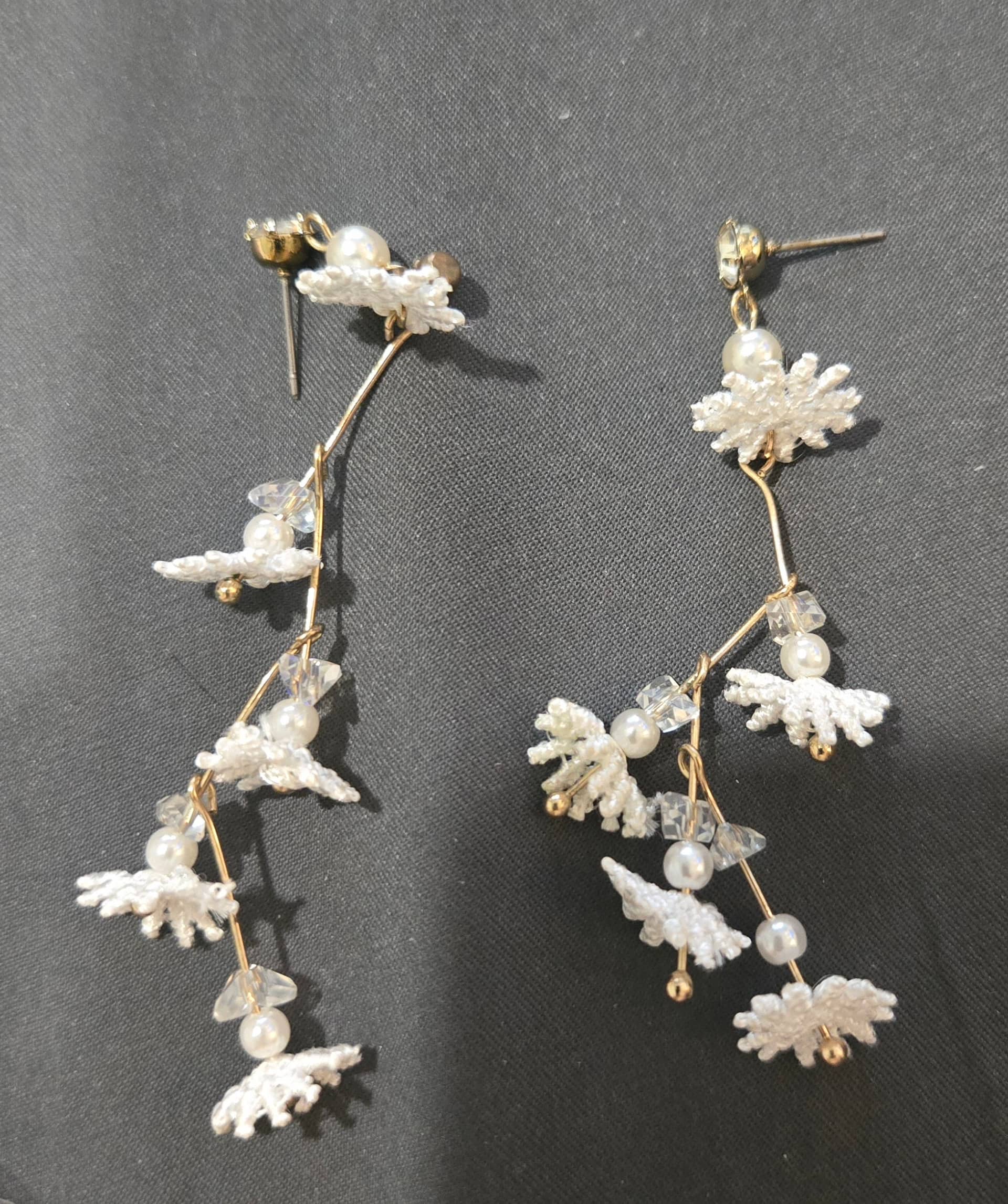 韓系蕾絲花朵珍珠垂墜耳環 一對